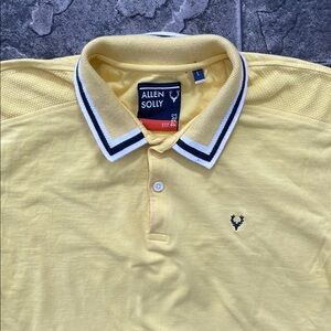 ALLEN SOLLY Men’s Yellow Preppy Resortwear Polo with Contrast Navy-White Trim